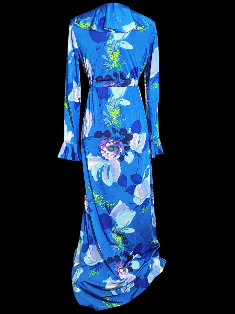 1970s Sunfashions Of Hawaii Vintage Floral Ruffle Maxi Dress Robe House Dress - Picture 5 of 6